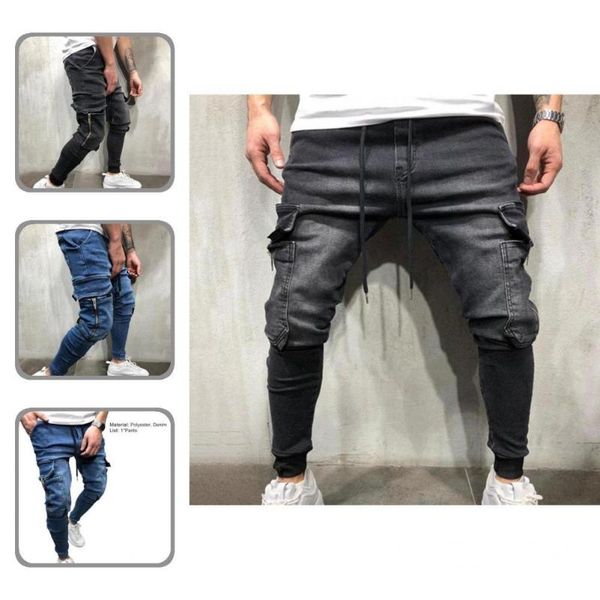 

men's jeans men drawstring skin-friendly ankle-banded zipper fit autumn for going out, Blue