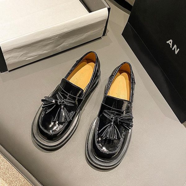 

dress shoes 2021 autumn women's retro british college style platform tassel chunky heel, Black