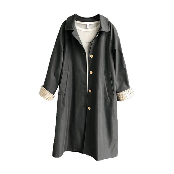 

women's trench coats spring autumn windbreaker solid color korean loose retro thench coat single breasted plaid 2021 a748, Tan;black