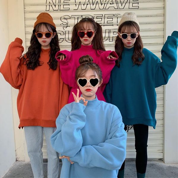 

women's hoodies & sweatshirts autumn winter korean clothes turtleneck pullovers casual style women fashion brand oversize loose sweatsh, Black