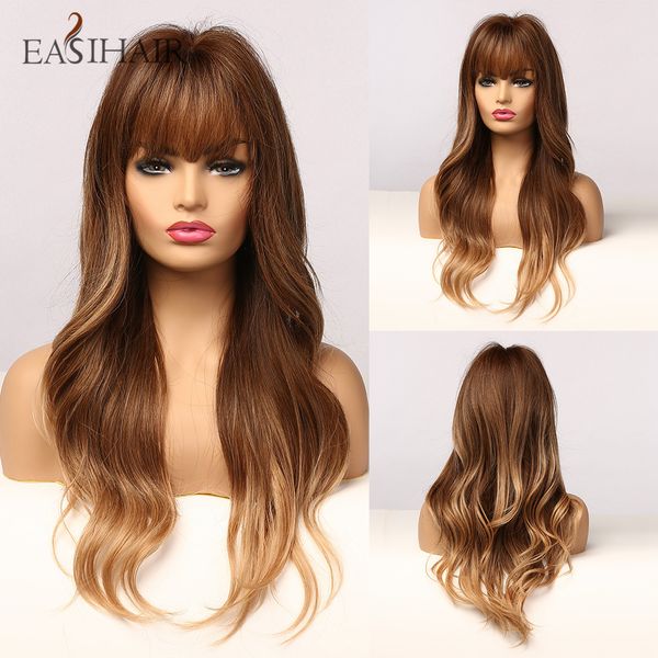 

long synthetic hair wigs for women afro brown ombre wave daily cosplay wigs heat resistant, Black
