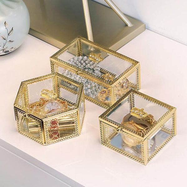 

bathroom storage & organization transparent glass jewelry box hairpin earrings display european retro ring makeup office tools tub