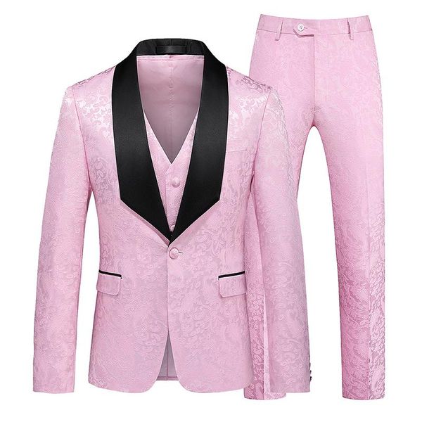 

men's suits & blazers wedding three pieces blazers+trouser+vest suit men pink 5 colors slim fit one button grooms marriage party dress, White;black