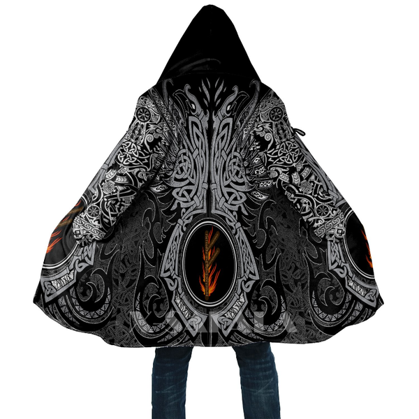 

men's wool & blends viking style fehu rune raven 3d printed duffle pulloversÂ coat overcoat thick warm hooded cloak coat for menoat wind, Black