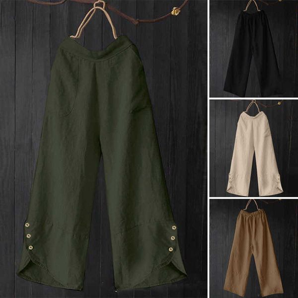 

women's pants & capris capris vintage wide leg women spring trousers casual elastic waist long pantalon palazzo plus size solid t 4ltz, Black;white