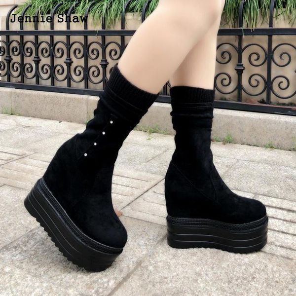 

botas alto plataforma 13 cm para mujer, invierno tacn oculto, con aumento de elasticidad, Black