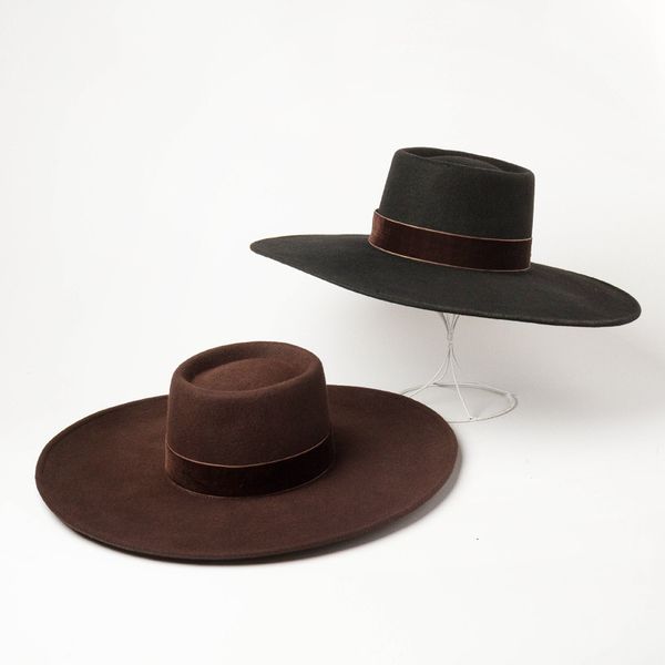 

fashion big hat autumn and winter velvet decoration with ring eaves woolen show style edge felt, Blue;gray