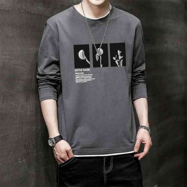 

t-shirts t shirt long sleeve cotton pullover men's printed t-shirt autumn trend and bottom coat apuv, White;black