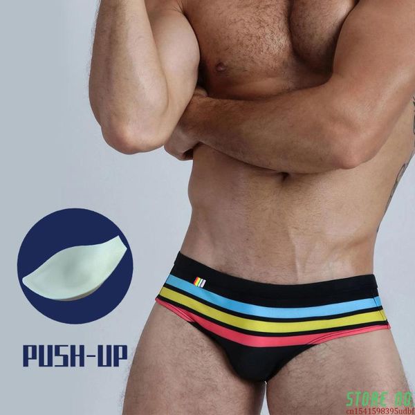 

men's swimwear mens push up pad color stripes swim briefs trunks man quick-dry breathable swimsuits surfing bikini beach shorts