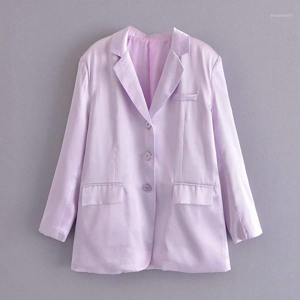 

women's suits & blazers women purple satin blazer notched collar design single-breasted pockets front three buttons sleeve coat leisure, White;black
