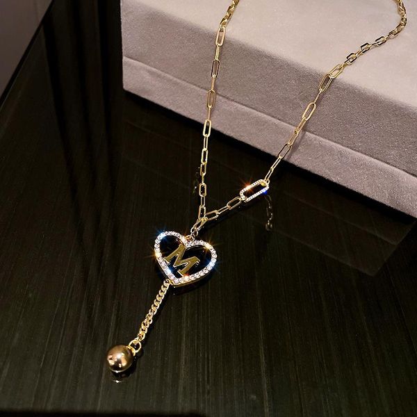 

pendant necklaces fashion personality link chain women letter m pendants dainty jewelry design black gold tone tiny heart girl gift, Silver