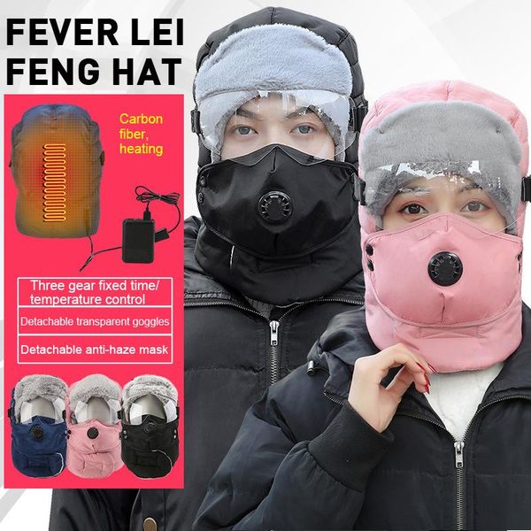 

electric heating cap fashion warm winter design climbing cycling hats skiing waterproof hood hat with glass outdoor, Black;white