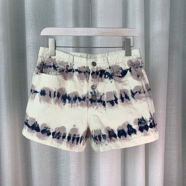 

women's shorts high street denim for women summer 2021 tie dye striped straight waist, White;black