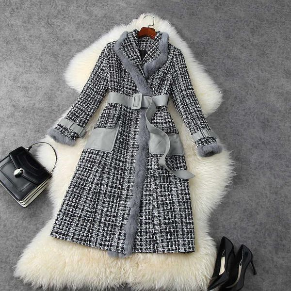

women's wool & blends 2021 fashion winter elegant plaid tweed overcoat c278, Black