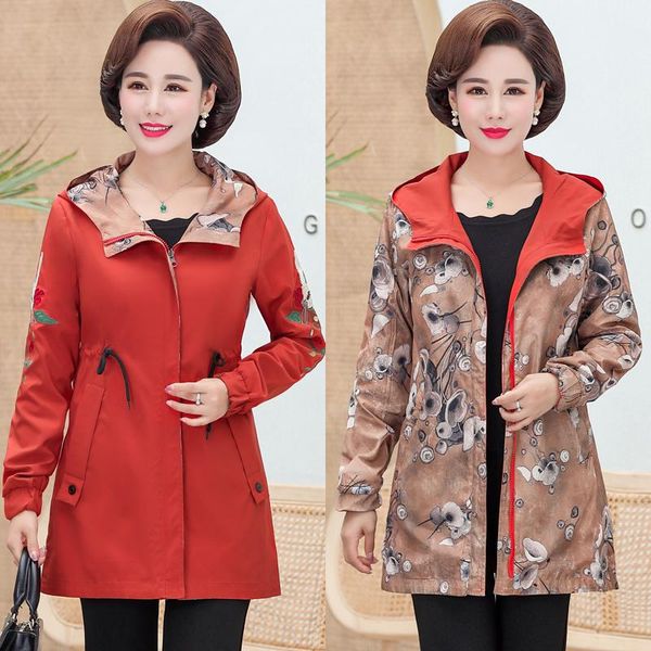 

women's trench coats 2021 women jacket two side wear female autumn coat plus size hooded windbreak zipper pocket mt216, Tan;black