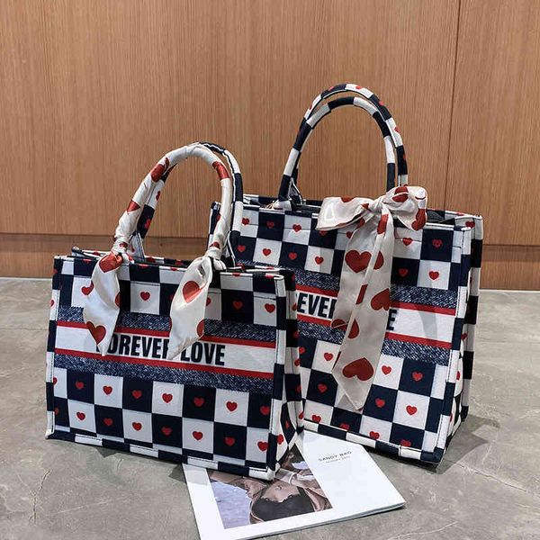 

2022 latest models handbag wholesale valentine's day love embroidery printed silk scarf tote canvas large capacity portable