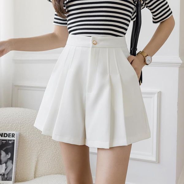 

women's shorts high-waisted pleated suit pants women irregular show thin waist culottes a-line skirt versatile, White;black