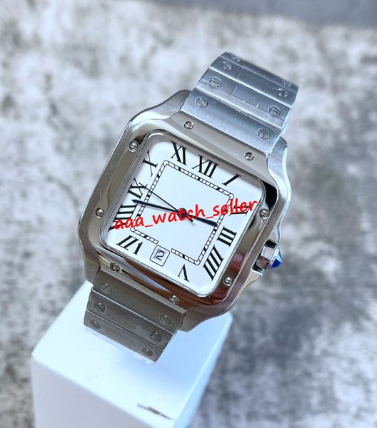 

5 styles luxury mens watches 39.8mm xl square case baked blue hands roman numerals automatic movement stainless steel sapphire with date men, Slivery;brown