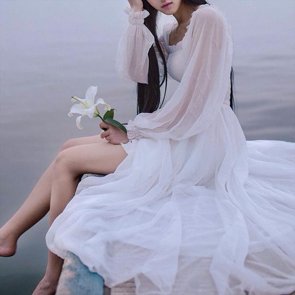 

summer chiffon maxi long white womens dress beach lantern sleeve fantasy princess girl fairy dresses women clothing vestidos, Black;gray