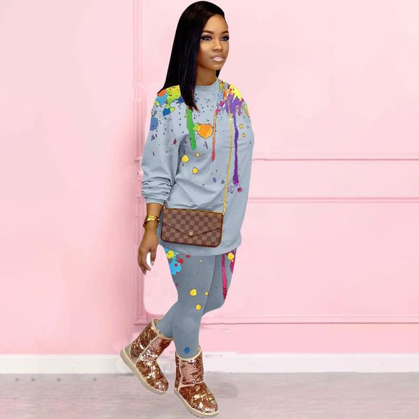 

women tracksuits activewear graffiti set sweatshirt legging pant sets sporty matching tracksuit fitness two piece outfits 2xl, Gray