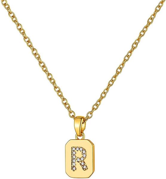 

pendant necklaces goldchic 18k gold plated square initial necklace for women/girls cubic zirconia a-z adjustable chain 18"-20", Silver
