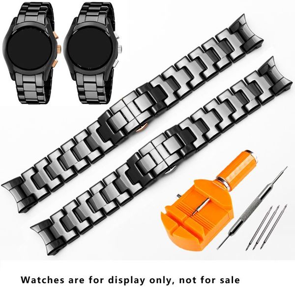 

watch bands pearl ceramic band 22mm black luxury wristband deployment rose gold buckle replace for ar1400/1410 strap, Black;brown