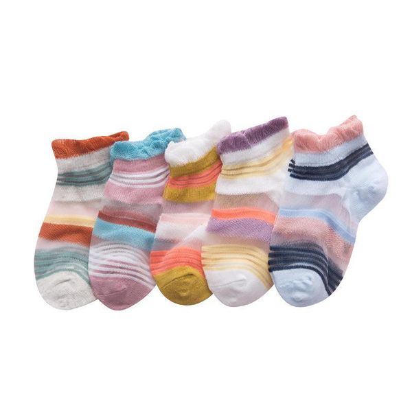 

pairs baby girl striped socks candy color polka dot combination thin comfortable and breathable short, Pink;yellow