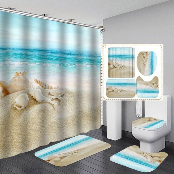 

shower curtains 1set rainforests beaches patterns printing curtain bathroom el toilet cover mats non-slip washroom kitchen rugs supply