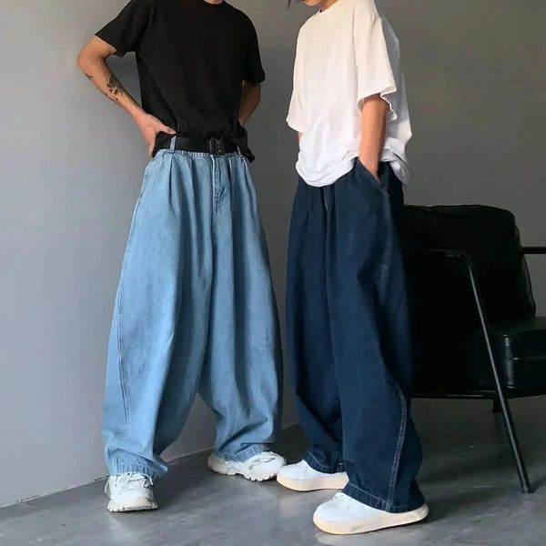 

women's jeans high-waisted boy jeans, hip hop pants, loose harajuku and stright pants for couple, summer autumn 1cen, Blue