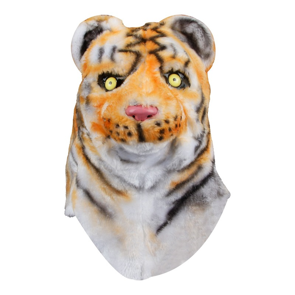 

mascot costumes plushtiger headgear mascot costume siberian tiger mouth movable masquerade headgear halloween props, Red;yellow
