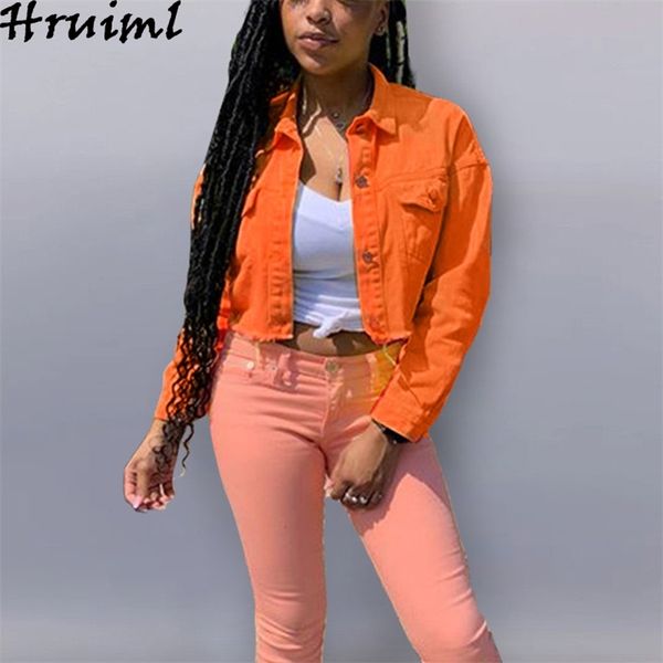 

fashion denim jacket long sleeve turn-down collar short coat women streetwear crop casual plus size jean 210513, Black;brown