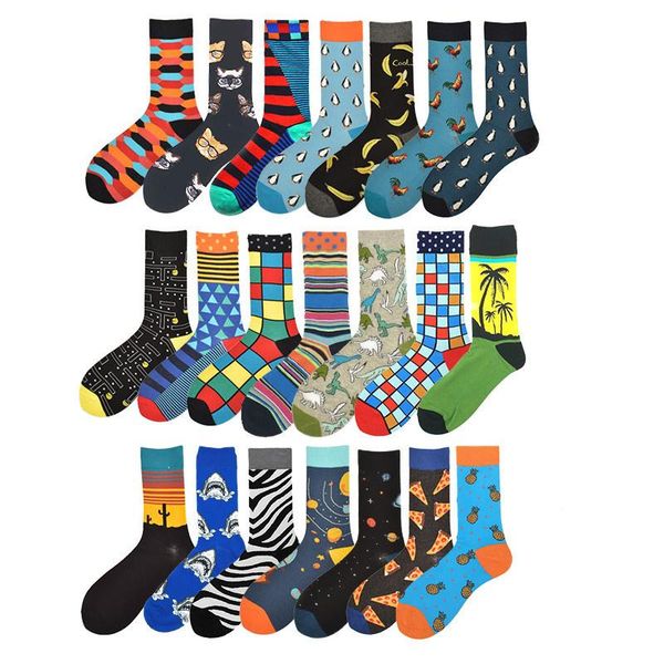 

men's socks funny big size alien delicious food print colorful snacks burger pizza happy harajuku skate cotton sokken, Black