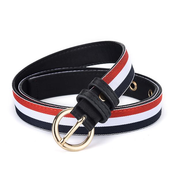 

casual elegant ladies belt eye-catching 4 color selection canvas belts women designers plaid stripe bag korean round pin buckle lady jeans, Black;brown