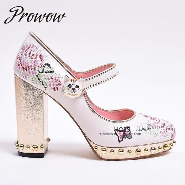 

dress shoes prowow 2021 fashion women's rivet leather flowers, Black