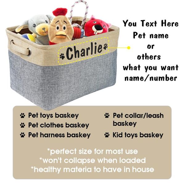 

dog apparel personalized pet toy storage basket canvas bag foldable toys linen box bins accessories supplies