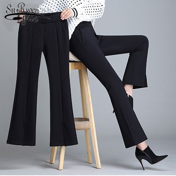 

high waist loose casual warm elastic trousers autumn and winter plus size velvet flare pants women ankle-length 7078 50 210427, Black;white