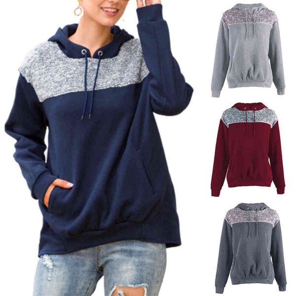 

hoodies contrast color necklace plush cut clothing poleron 2021 harajuku oversized hoodie female pocket, Black