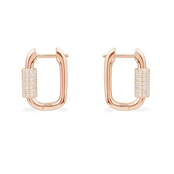 

hoop & huggie soelle fashion real 925 sterling silver pink gold color chain link earrings micro zircon stones women party jewel, Golden;silver