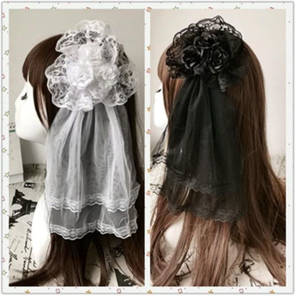 

party masks lolita veil hair accessories head plate rose flower hairpin lace edge clip cosplay costumes decorate bridal wedding headdress