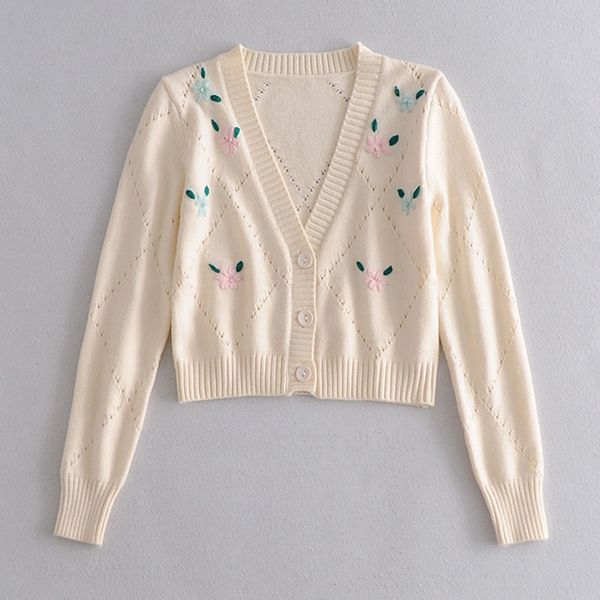 

women's knits & tees summer women short knitted cardigans sweater wool v-neck single breasted embroidery female sweet casual coat 6n1c, White