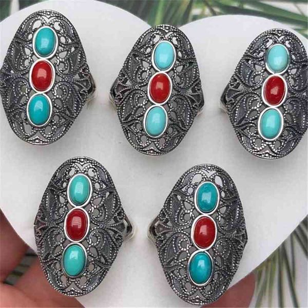 

raw turquoise ring 925 heavy silver inlaid movable design clean high porcelain nepalese style, Black