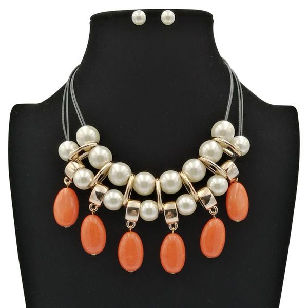 

earrings & necklace retro fashion rope chain clavicle pearl statement tassel with for woman costume party jewelry set wholesale, Silver