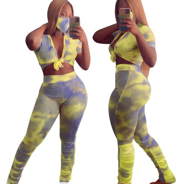 

arrivals women summer tie dye printed tracksuits crop stacked bell bottom pants suit three piece sets street outfits, Gray