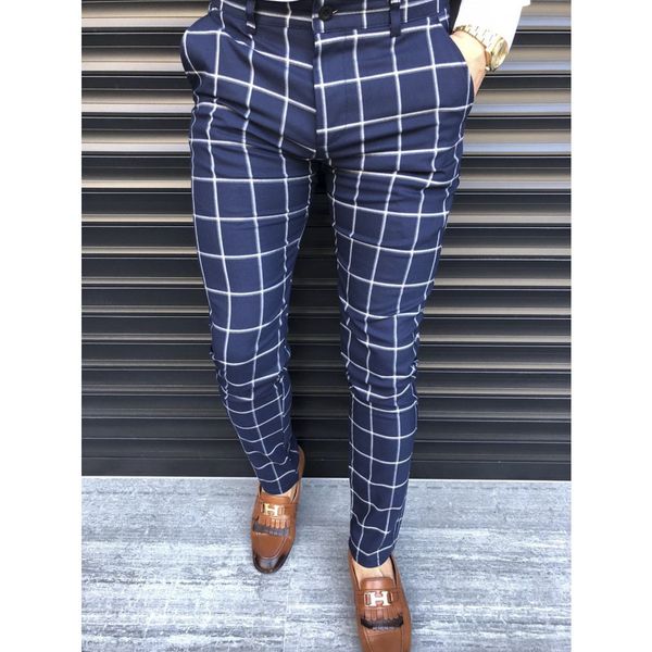 

men's pants european and american plaid business , stretch casual , cotton blended straight h198225 a48a, Black