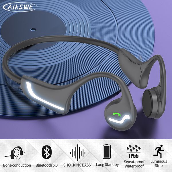 

aikswe bone conduction headphones bluetooth wireless luminous light sports earphones stereo hands-with mic for running