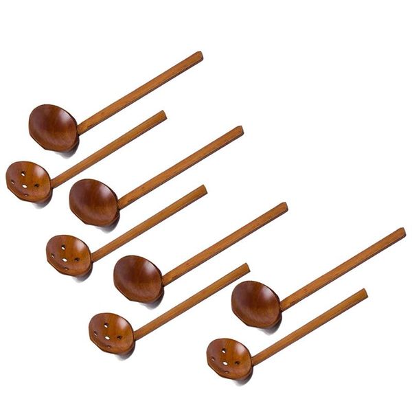 

spoons 8.5 inches handcrafted wooden soup spoon ramen ladle strainer, pot strainer kitchen tool set of 8