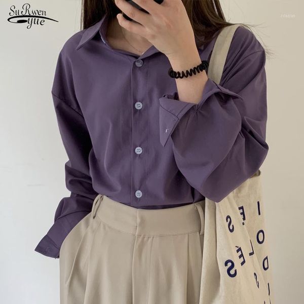 

spring autumn long sleeve purple women blouse office lady plus size cardigan shirts single breasted clothing 12279 women's blouses &, White