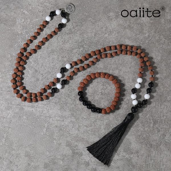 

rudraksha mala beads jewelry ,108 necklace tridacna stone with black onyx bracelet women men handmade pendant necklaces, Silver
