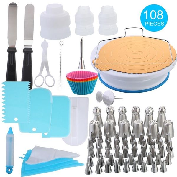 

baking & pastry tools 69/108 pcs set cake decorating kit turntable rotating tool piping nozzle bag supplies