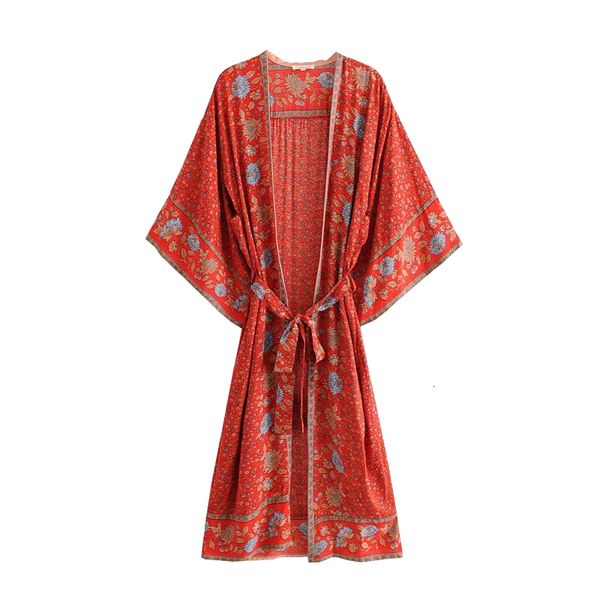 

women's blouses & shirts women boho coat kimono print sashes long batwing sleeve summer cardigan loose bohemian beach and coa, White